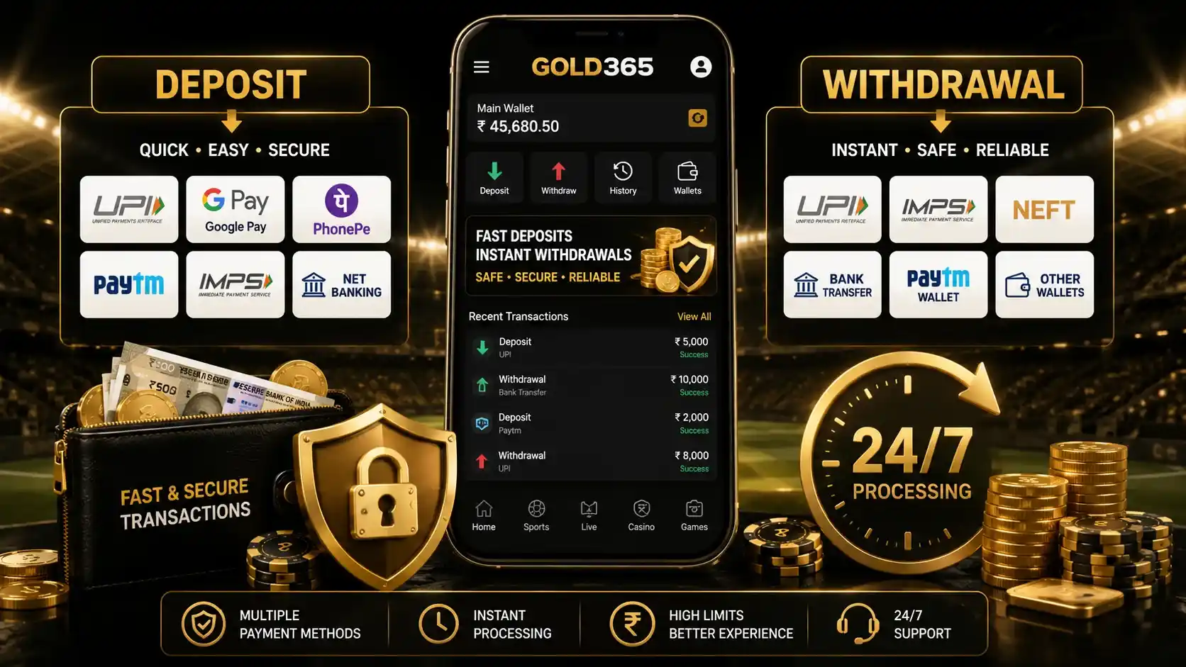 Gold365 Deposit and Withdrawal